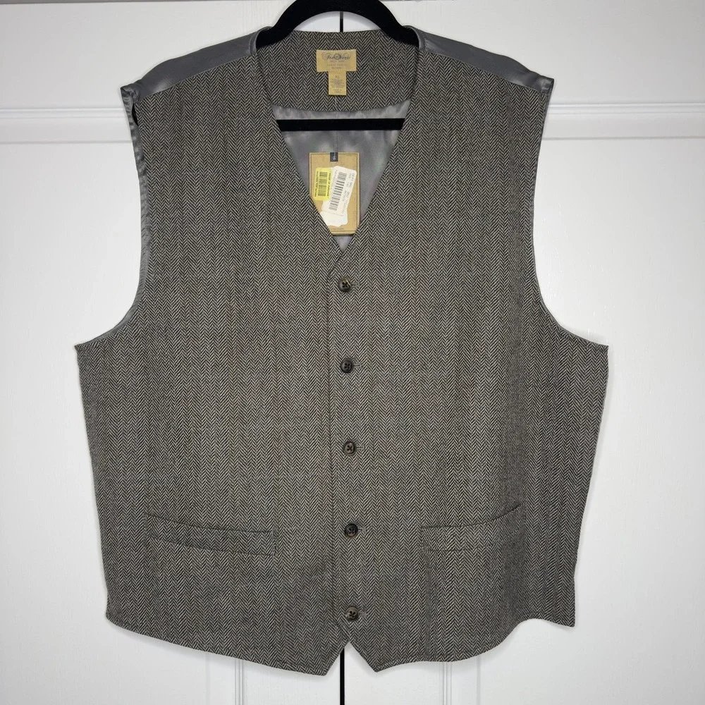 Tre Vero Suit Vest‎ Mens XL Gray Herringbone Wool Tweed Belted Formal Business